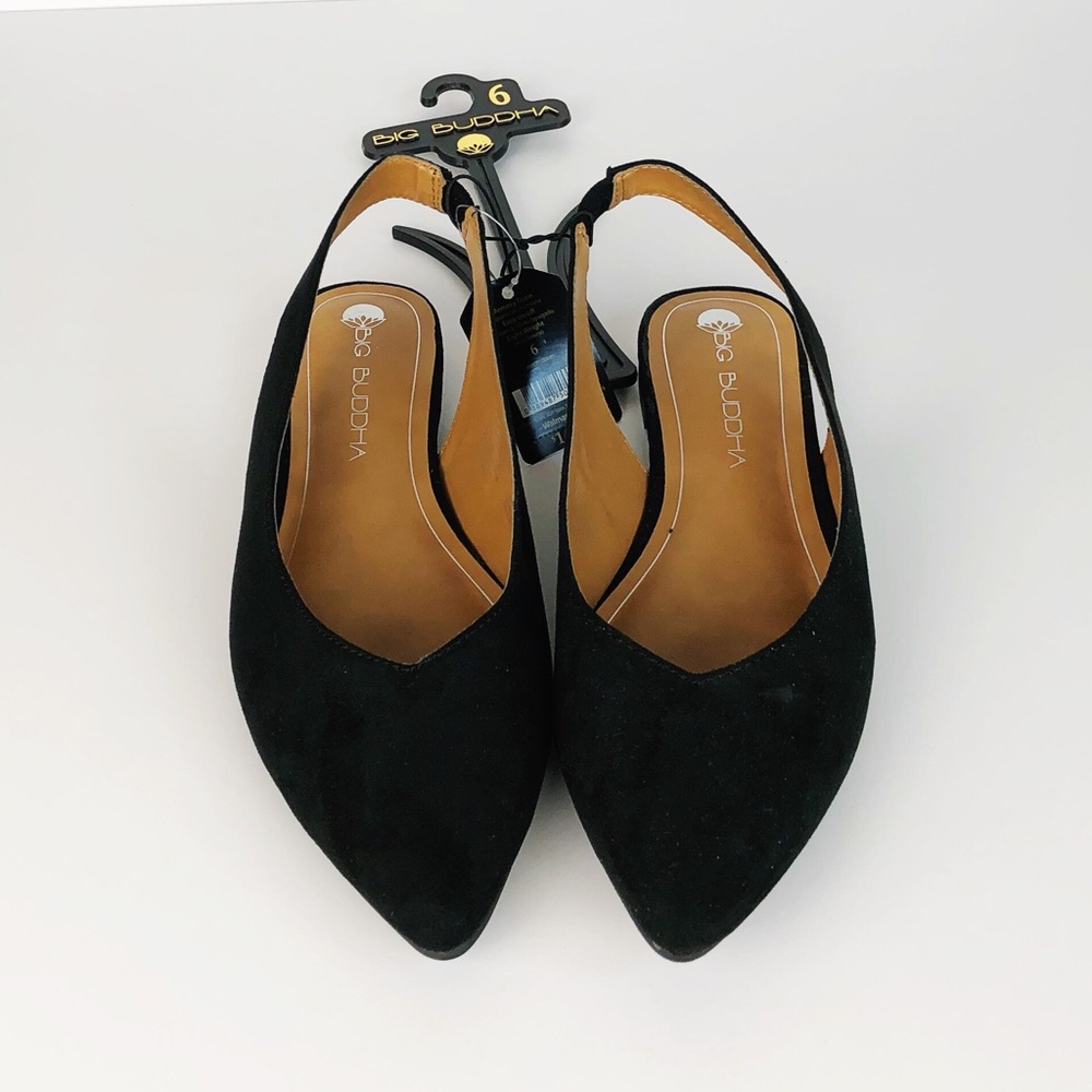 BIG BUDDHA BLACK FAUX SUED SLING BACK FLAT SIZE 6
